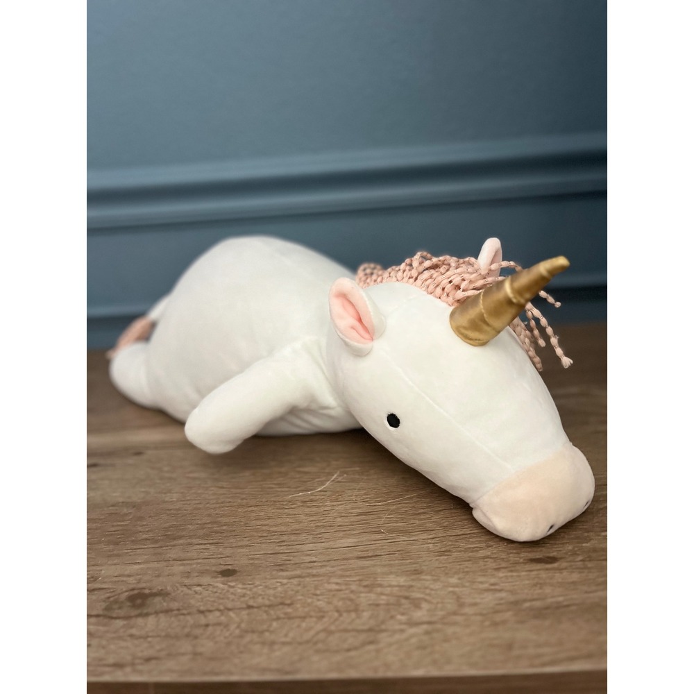 Pillowfort Weighted Plush Unicorn Throw Pillow White Gold Pink‎ 20x7 Sensory Toy